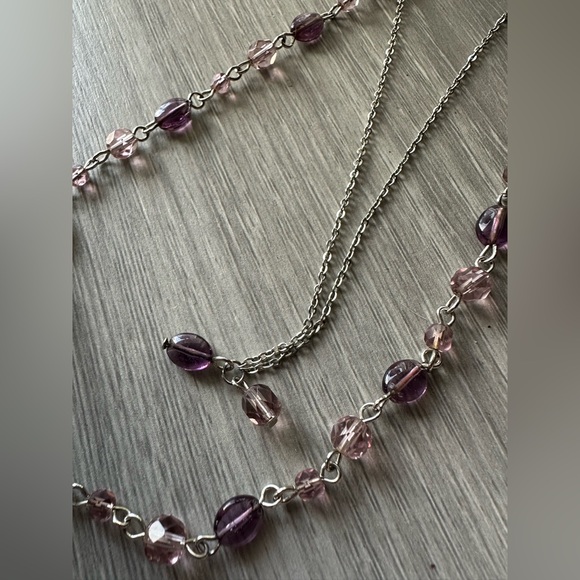 Amethyst Drop/Beaded Double Chain Necklace - Picture 10 of 11